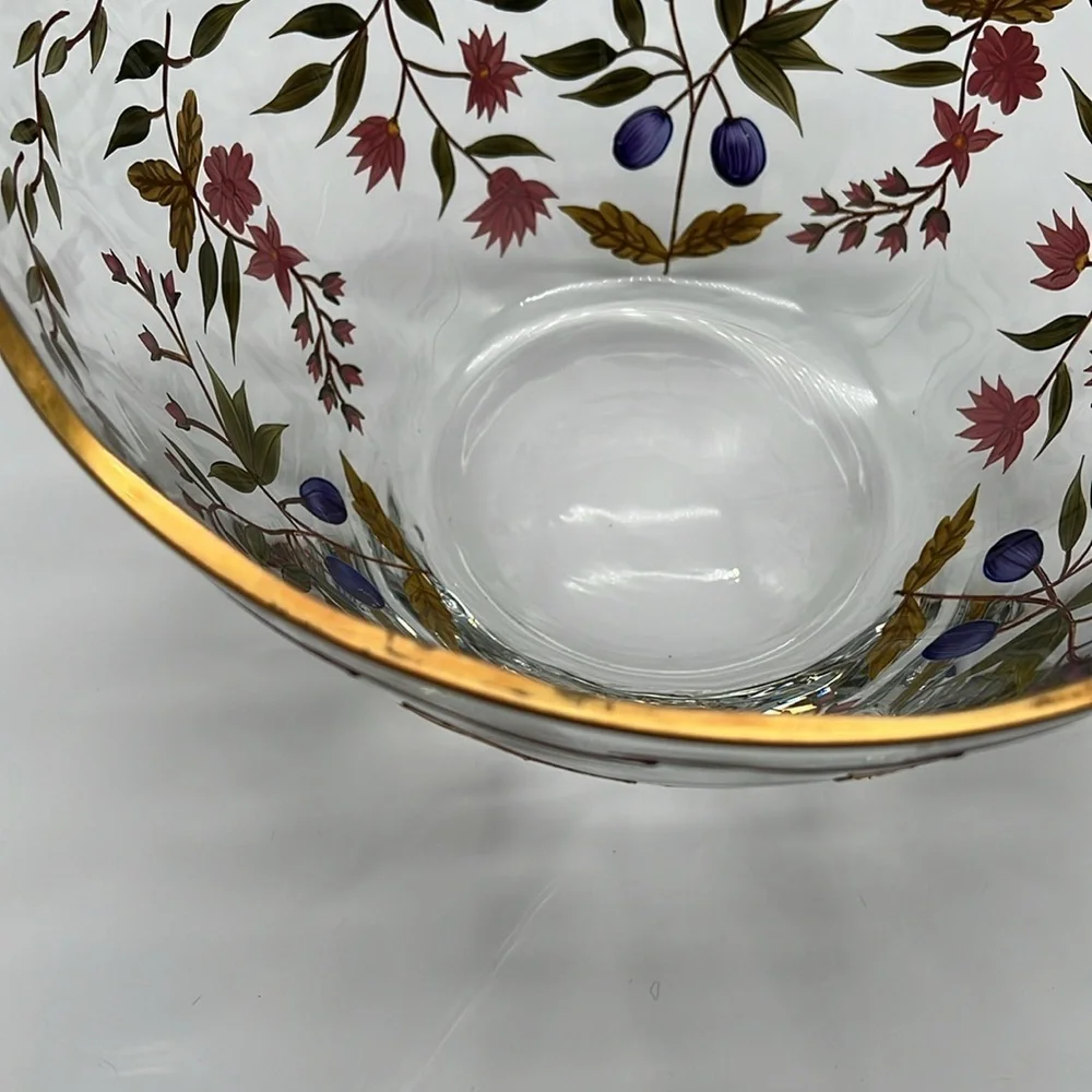 Crystal Clear Industries Hand Painted “Amelia” 11” Bowl With 22kt Gold Floral